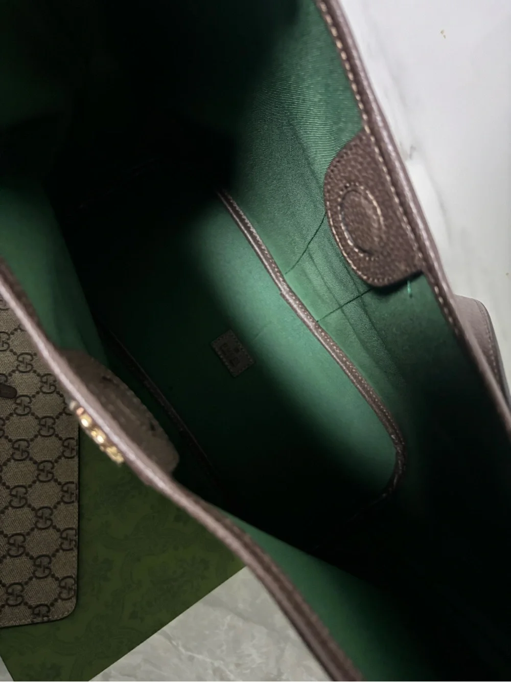 Brown Gucci GG Canvas Shoulder Bag with Green and Red Web